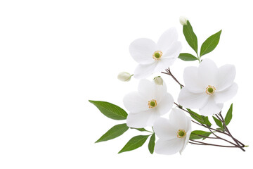 Fototapeta premium A beautiful bouquet of white flowers with vibrant green leaves, perfect for decoration or as a symbol of purity and elegance.