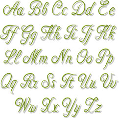 English alphabet in vector illustration.Colored illustration with a set of letters of the English alphabet on a white background.