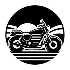 Black Motorbike Action Synthwave Sunset Vector Art