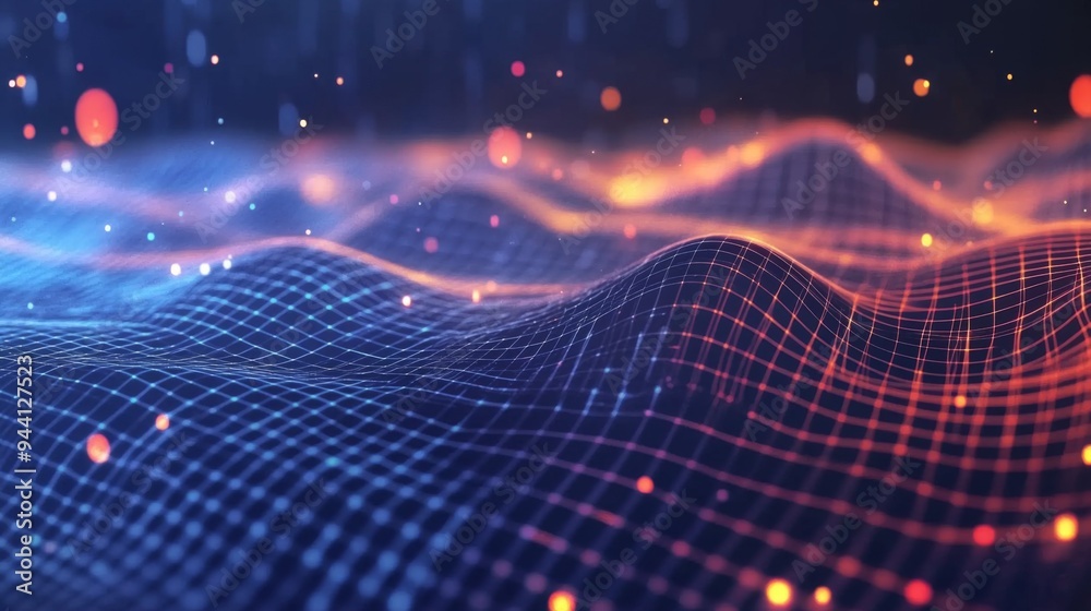 Leinwandbilder A 3D scatter plot with floating data points and a grid background, highlighting key business data and correlations with a high-tech look.