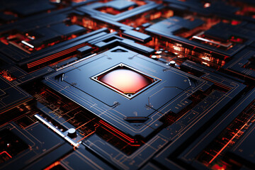 generated illustration of motherboard mainboard with AI powered chip semi conductor processor circuit board