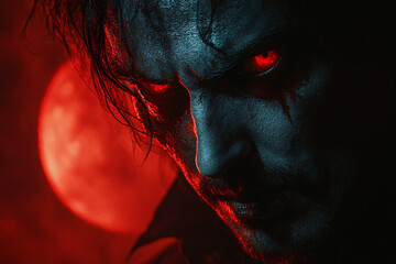 A scary vampire banner with space for copy, perfect for Halloween promotions and horror-themed events.