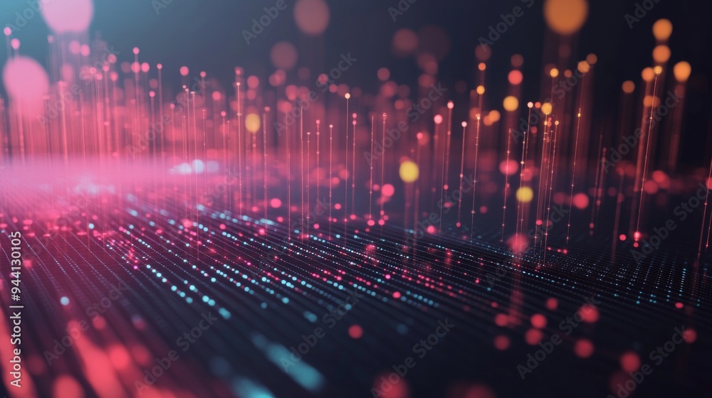 Aufkleber A 3D scatter plot with floating data points and a grid background, highlighting key business data and correlations with a high-tech look.