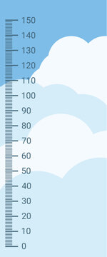 Baby height chart with clouds measuring from zero to one hundred and fifty centimeters