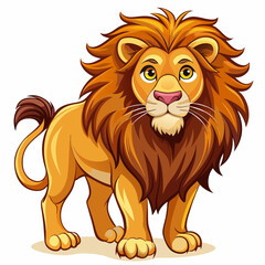 Cartoon Lion with Brown Mane Standing on White Background