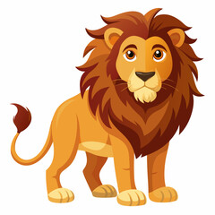 Cartoon Illustration of a Standing Lion with a Brown Mane