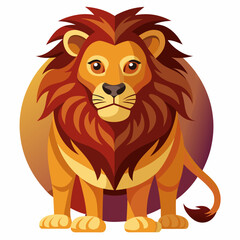 A Majestic Lion with a Red Mane Standing on a Circular Base