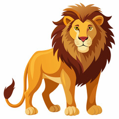 Standing Lion with a Brown Mane and Yellow Fur