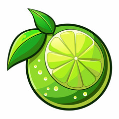 A Green Lime With A Slice Cut Out And Two Leaves