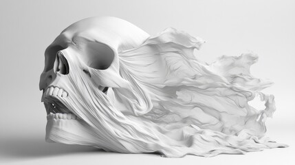 Naklejka premium White Skull Emerging from a Flowing Fabric