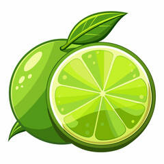 A Whole Lime and a Slice with a Green Leaf