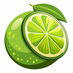 A Halved Lime with a Leaf on a White Background