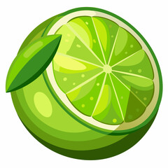 A Freshly Cut Lime with a Green Leaf