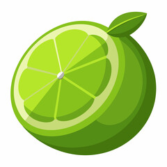 Half a Lime with a Leaf on a White Background