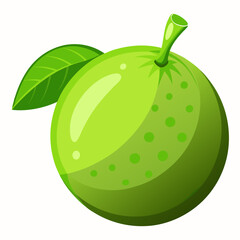 A Green Lime with a Leaf on a White Background