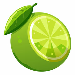 A Green Lime with a Slice Cut Out and a Leaf