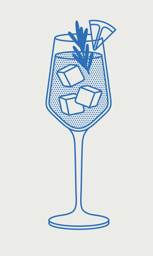 blue cocktail glass with ice and garnish clip art preview