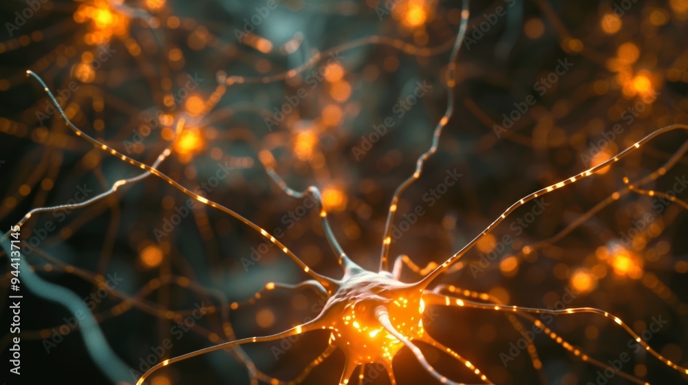 Poster 3D animation of artificial neural network with dynamic lighting and connections