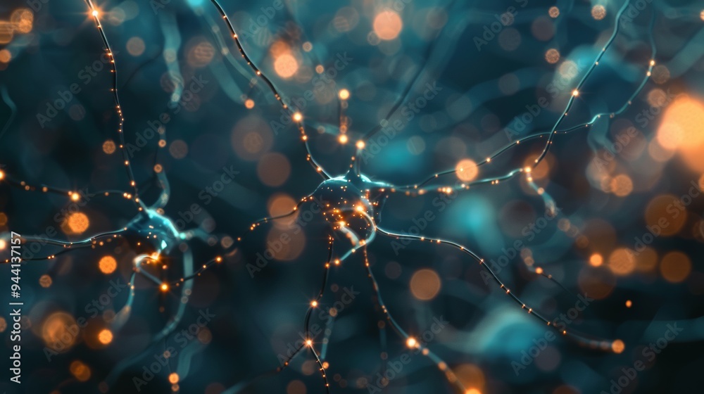 Aufkleber 3D animation of artificial neural network with dynamic lighting and connections