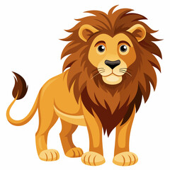 Fototapeta premium A cartoon lion with brown mane and a curled tail