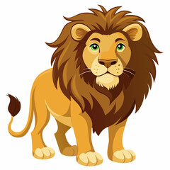 Cartoon Lion with Brown Mane and Green Eyes