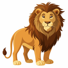 Fototapeta premium A Cartoon Lion with a Brown Mane Standing on a White Background