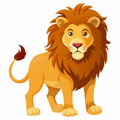 Fototapeta premium Cartoon Lion with a Full Mane Standing on a White Background