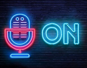 vector set realistic isolated neon signs air logo template decoration wall background concept podcasts radio