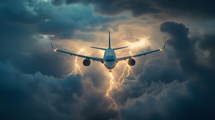 Mysteries of the Bermuda Triangle: Aircraft Navigating a Cloud Tunnel Amidst Lightning and Light Flashes.