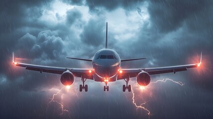 Mysteries of the Bermuda Triangle: Aircraft Navigating a Cloud Tunnel Amidst Lightning and Light Flashes.