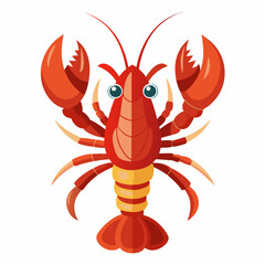 Cartoon Illustration of a Red Lobster with Big Eyes and Claws