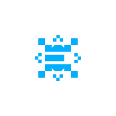 Blue E Letter with Pixel Expand Scale Logo Design Vector