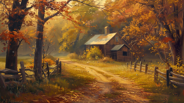 Oil Painting Print of an American Southern Countryside - Rustic Wall Art - Rural Farm Country Landscape