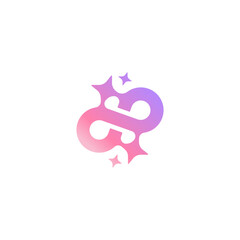Pink Infinity Symbol with Stars Spark Magic Logo Design Vector