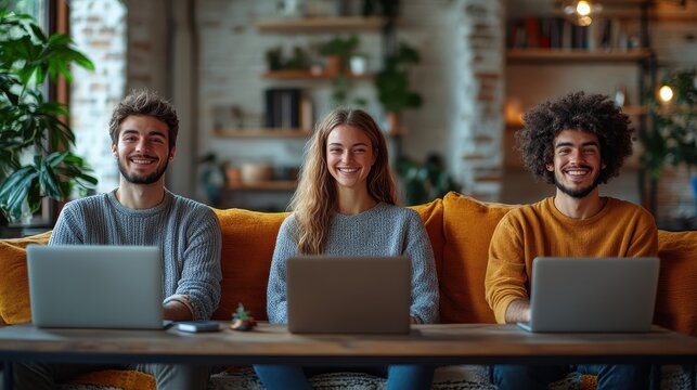 Friends video chatting across the globe using various devices