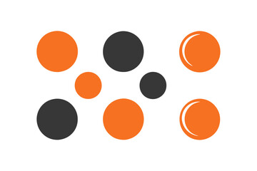 Graphic of various sized circles in black and orange, arranged playfully on a white background, creating a modern, minimalist design
