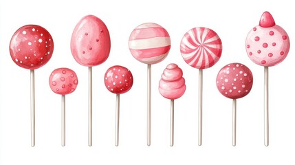 Watercolor Pink Lollipop Set Isolated
