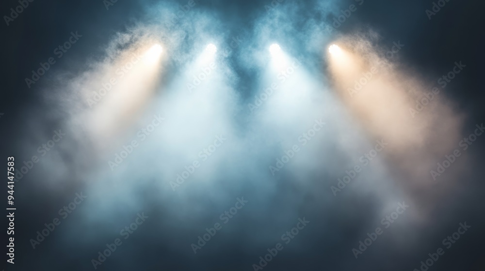 Aufkleber bright stage lights shining through a foggy haze, illuminating the scene and adding a mystical ambia