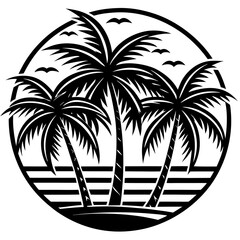 80s Retro Palm black Trees Sunset Vector Art Sticker