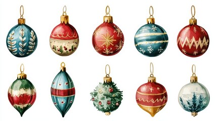 Watercolor Christmas Ornaments Set