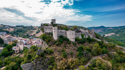 Aerial view of Roccascalegna Castle, Chieti, Abruzzo, Italy