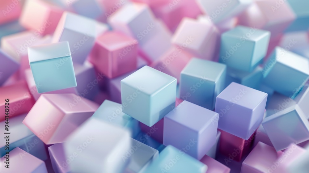 Leinwandbilder Clean, modern background with a scattering of geometric cubes in soft, muted colors and gentle gradients