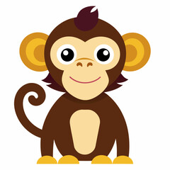 Obraz premium Cartoon Illustration of a Smiling Monkey with Brown Fur and Yellow Ears