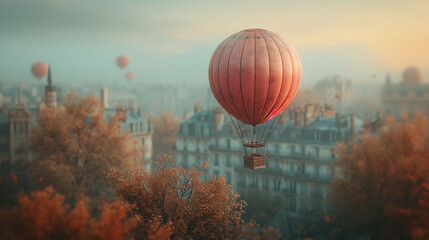 Fototapeta premium hot air balloons in fall autumn city illustration