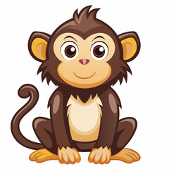 Cartoon Illustration of a Smiling Brown Monkey with Big Eyes and a Curled Tail