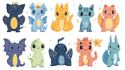 Cute Cartoon Dragons Set