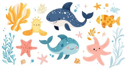 Adorable Sea Creatures Clipart Set