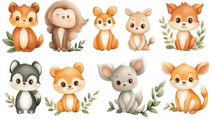 Obraz premium Adorable Watercolor Animals Clipart Set