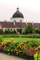 Beautiful Palace Gardens in Lower Belvedere and Salesianer church in Vienna, Austria. View of Monastery of the Salesian nuns.