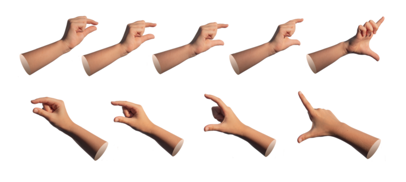 Kids hand gestures, signs set, showing size from big to small, measuring, isolated on white background.